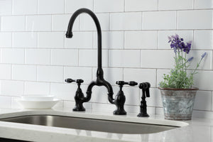 Kingston Brass KS7790TALBS Tudor Bridge Kitchen Faucet with Brass Sprayer, Matte Black
