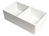 White Smooth Apron 33" x 18" Double Bowl Fireclay Farm Sink