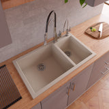 ALFI brand AB3319DI-B Biscuit 34" Double Bowl Drop In Granite Composite Kitchen Sink