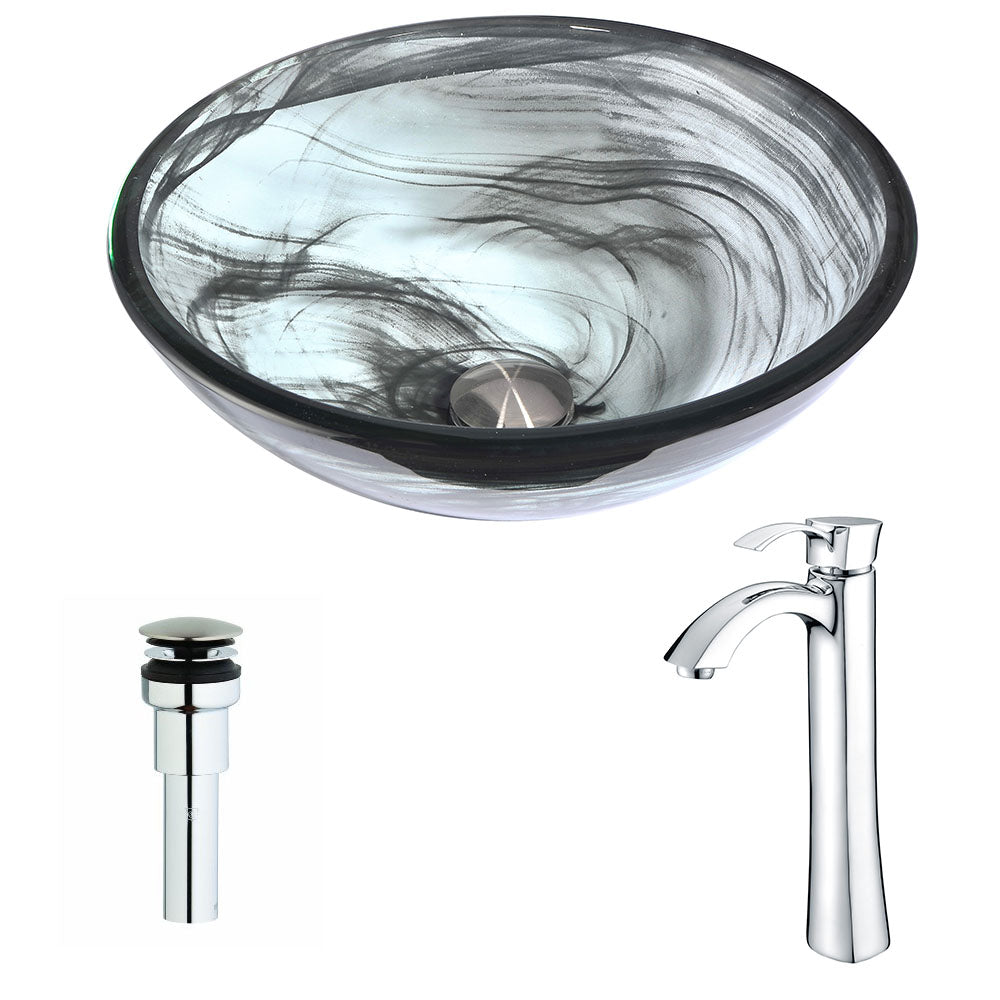 ANZZI LSAZ054-095 Mezzo Series Deco-Glass Vessel Sink in Slumber Wisp with Harmony Faucet in Polished Chrome