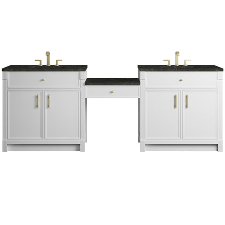Bellshire 96" Dual Vanity Set with 24" Make-Up Counter, Bright White w/3 cm Phantome Eclos Top