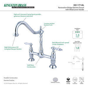 Kingston Brass KS1171AL Heritage Bridge Kitchen Faucet, Polished Chrome