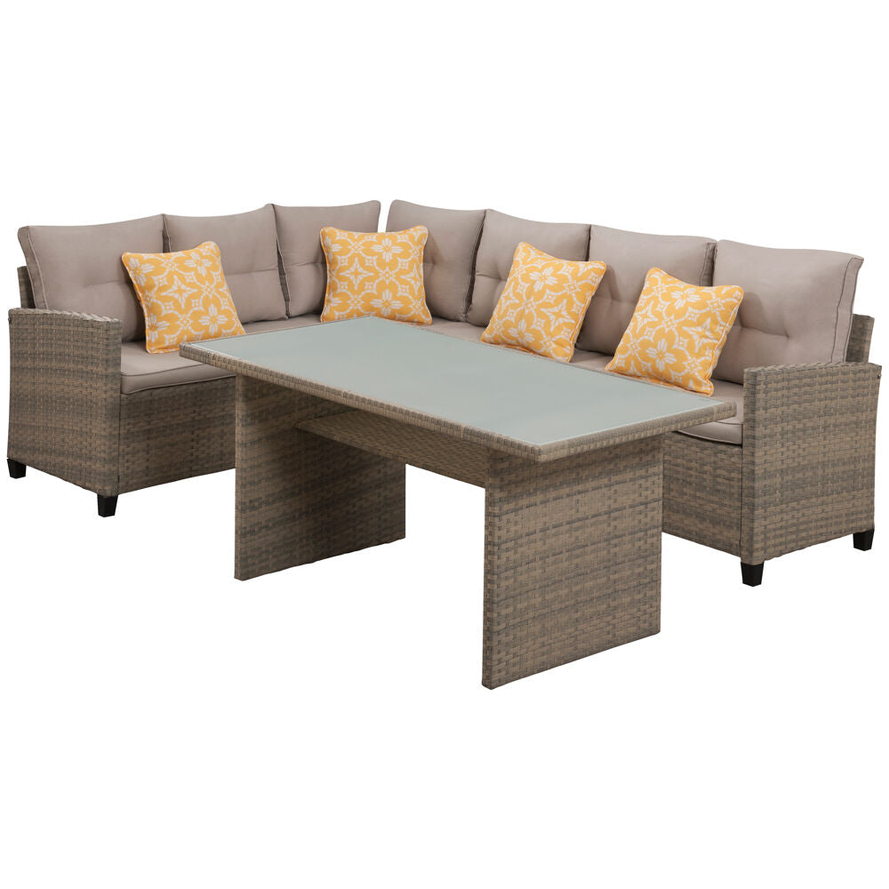 Hanover MABELLE3PC-GRY Mabelle 3pc Sectional Seating Set with Chow Coffee Table