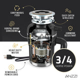 ANZZI GD-AZ234 MEDUSA 3/4 HP Continuous Feed Undersink Garbage Disposal