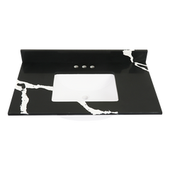 Custom 37x21 “Cowtop” Black Quartz Vanity Top