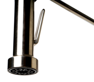 Brushed Nickel Double Spout Commercial Spring Kitchen Faucet
