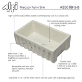 ALFI brand AB3018HS-B 30 inch Biscuit Reversible Smooth / Fluted Single Bowl Fireclay Farm Sink