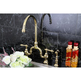 Kingston Brass KS7792ALBS English Country Kitchen Bridge Faucet with Brass Sprayer, Polished Brass