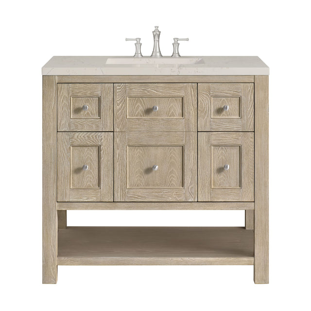 Breckenridge 36" Single Vanity, Whitewashed Oak, w/ 3 CM Siberian Silestone Top