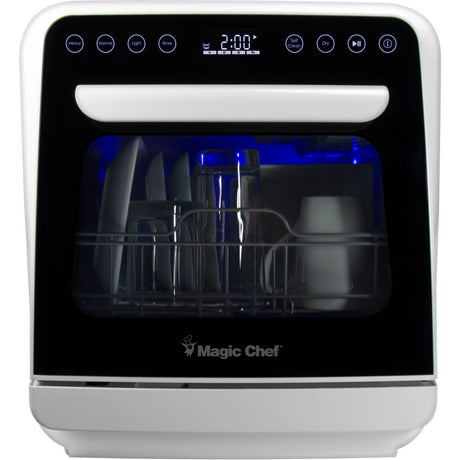 Magic Chef MCSCD3W 3-Place Setting Coutertop Dishwasher, 5 Programs, Built-In Water Tank