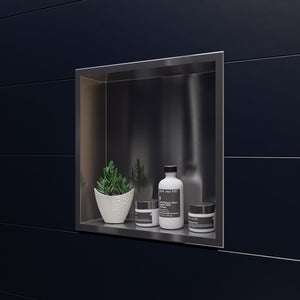 ALFI brand 16 x 16 Brushed Stainless Steel Square Single Shelf Bath Shower Niche