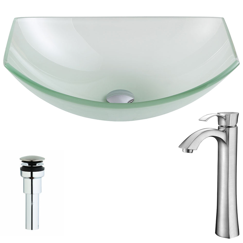 ANZZI LSAZ085-095B Pendant Series Deco-Glass Vessel Sink in Lustrous Frosted with Harmony Faucet in Brushed Nickel