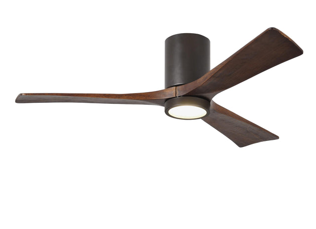 Matthews Fan IR3HLK-TB-WA-52 Irene-3HLK three-blade flush mount paddle fan in Textured Bronze finish with 52” solid walnut tone blades and integrated LED light kit.