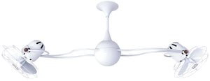 Matthews Fan IV-WH-MTL Italo Ventania 360° dual headed rotational ceiling fan in gloss white finish with metal blades.