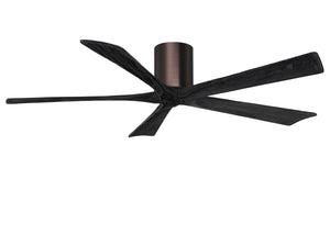 Matthews Fan IR5H-BB-BK-60 Irene-5H five-blade flush mount paddle fan in Brushed Bronze finish with 60” solid matte black wood blades. 