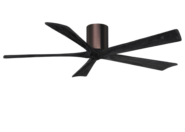Matthews Fan IR5H-BB-BK-60 Irene-5H five-blade flush mount paddle fan in Brushed Bronze finish with 60” solid matte black wood blades. 