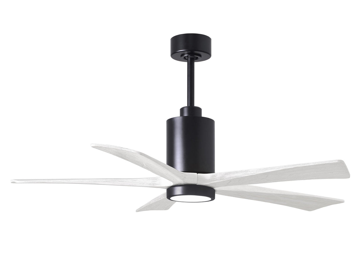 Matthews Fan PA5-BK-MWH-52 Patricia-5 five-blade ceiling fan in Matte Black finish with 52” solid matte white wood blades and dimmable LED light kit 