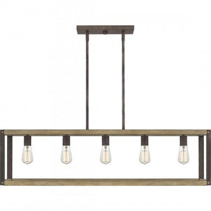 Quoizel FNN542RK Finn Linear chandelier 5 light rustic black Island Light
