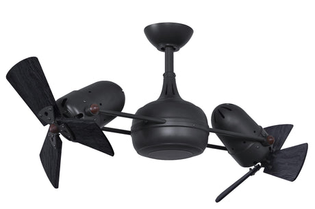 Matthews Fan DG-BK-WDBK Dagny 360° double-headed rotational ceiling fan in Matte Black finish with solid matte black wood blades.