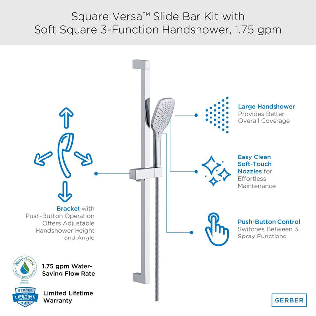 Gerber D461738 Versa Square 30" Slide Bar Assembly With Soft Square 3-FUNCTION...