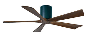 Matthews Fan IR5H-BK-WA-52 Irene-5H five-blade flush mount paddle fan in Matte Black finish with 52” solid walnut tone blades. 
