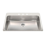 KINDRED QSLA2233-8-3N Steel Queen 33.38-in LR x 22-in FB x 8-in DP Drop In Single Bowl 3-Hole Stainless Steel Kitchen Sink In Satin Finished Bowl with Mirror Finished Rim