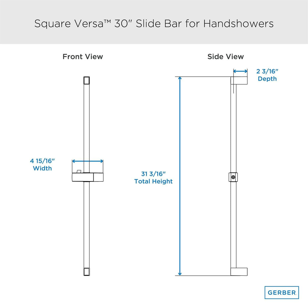 Gerber D461734 Chrome Square Versa 30" Slide Bar