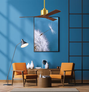 Matthews Fan NK-BRBR-WA-52 Nan 6-speed ceiling fan in Brushed Brass finish with 52” solid walnut tone wood blades