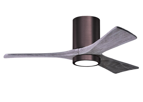 Matthews Fan IR3HLK-BB-BW-42 Irene-3HLK three-blade flush mount paddle fan in Brushed Bronze finish with 42” solid barn wood tone blades and integrated LED light kit.