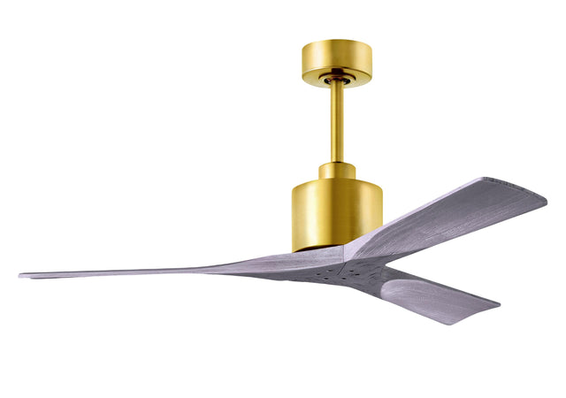 Matthews Fan NK-BRBR-BW-52 Nan 6-speed ceiling fan in Brushed Brass finish with 52” solid barn wood tone wood blades