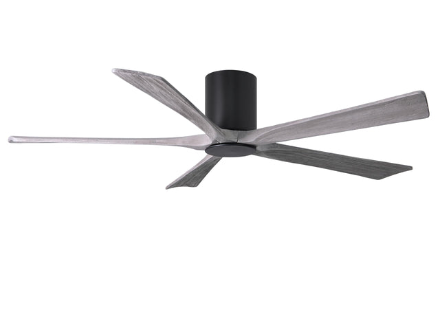 Matthews Fan IR5HLK-BK-BW-60 IR5HLK five-blade flush mount paddle fan in Matte Black finish with 60” solid barn wood tone blades and integrated LED light kit.