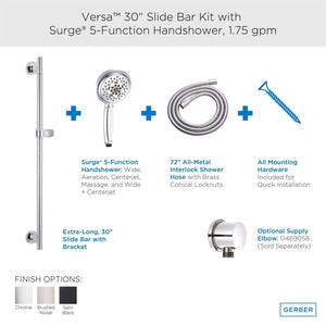 Gerber D461725BN Brushed Nickel Versa 30" Slide Bar Assembly With Surge 5-FUN...
