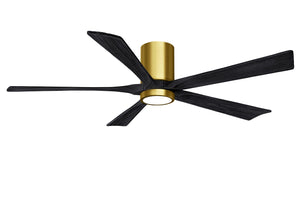 Matthews Fan IR5HLK-BRBR-BK-60 IR5HLK five-blade flush mount paddle fan in Brushed Brass finish with 60” solid barn wood tone blades and integrated LED light kit.
