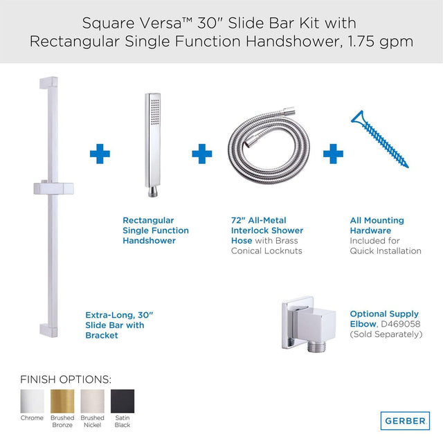Gerber D462726BN Brushed Nickel Versa Square 30" Slide Bar Assembly With Single ...