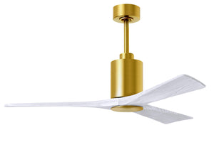 Matthews Fan PA3-BRBR-MWH-52 Patricia-3 three-blade ceiling fan in Brushed Brass finish with 52” solid matte white wood blades and dimmable LED light kit 