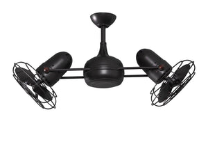 Matthews Fan DG-BK-MTL Dagny 360° double-headed rotational ceiling fan in Matte Black finish with metal blades.