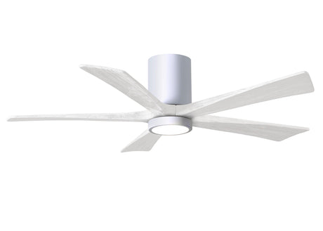 Matthews Fan IR5HLK-WH-MWH-52 IR5HLK five-blade flush mount paddle fan in Gloss White finish with 52” solid matte white wood blades and integrated LED light kit.