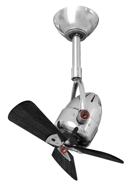 Matthews Fan DI-CR-WDBK Diane oscillating ceiling fan in Polished Chrome finish with solid matte black wood blades.