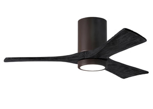 Matthews Fan IR3HLK-TB-BK-42 Irene-3HLK three-blade flush mount paddle fan in Textured Bronze finish with 42” solid matte black wood blades and integrated LED light kit.