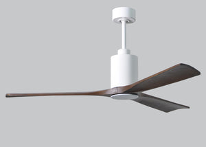 Matthews Fan PA3-WH-WA-60 Patricia-3 three-blade ceiling fan in Gloss White finish with 60” solid walnut tone blades and dimmable LED light kit 