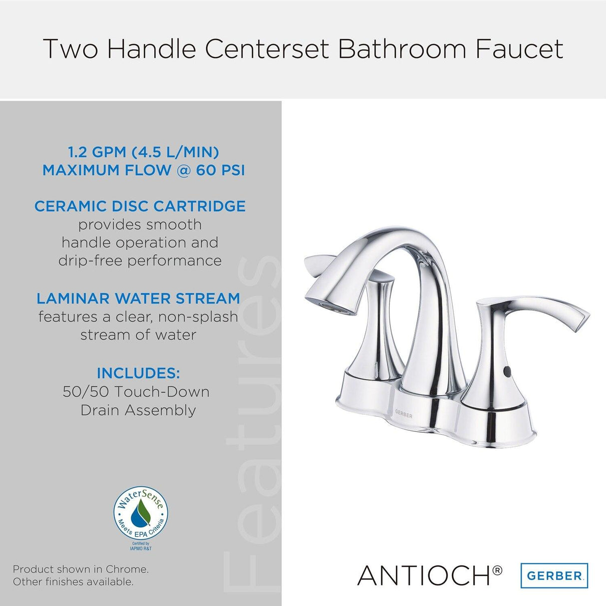 Gerber D301122 Chrome Antioch Two Handle Centerset Lavatory Faucet