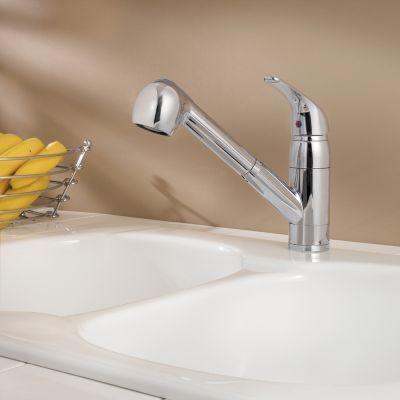 Polished Chrome Pfirst Series 1-handle, Pull-out Kitchen Faucet
