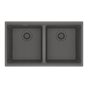 FRANKE MAG1201414-SHG Maris Undermount 31-in x 17.81-in Granite Double Bowl Kitchen Sink in Stone Grey In Stone Grey