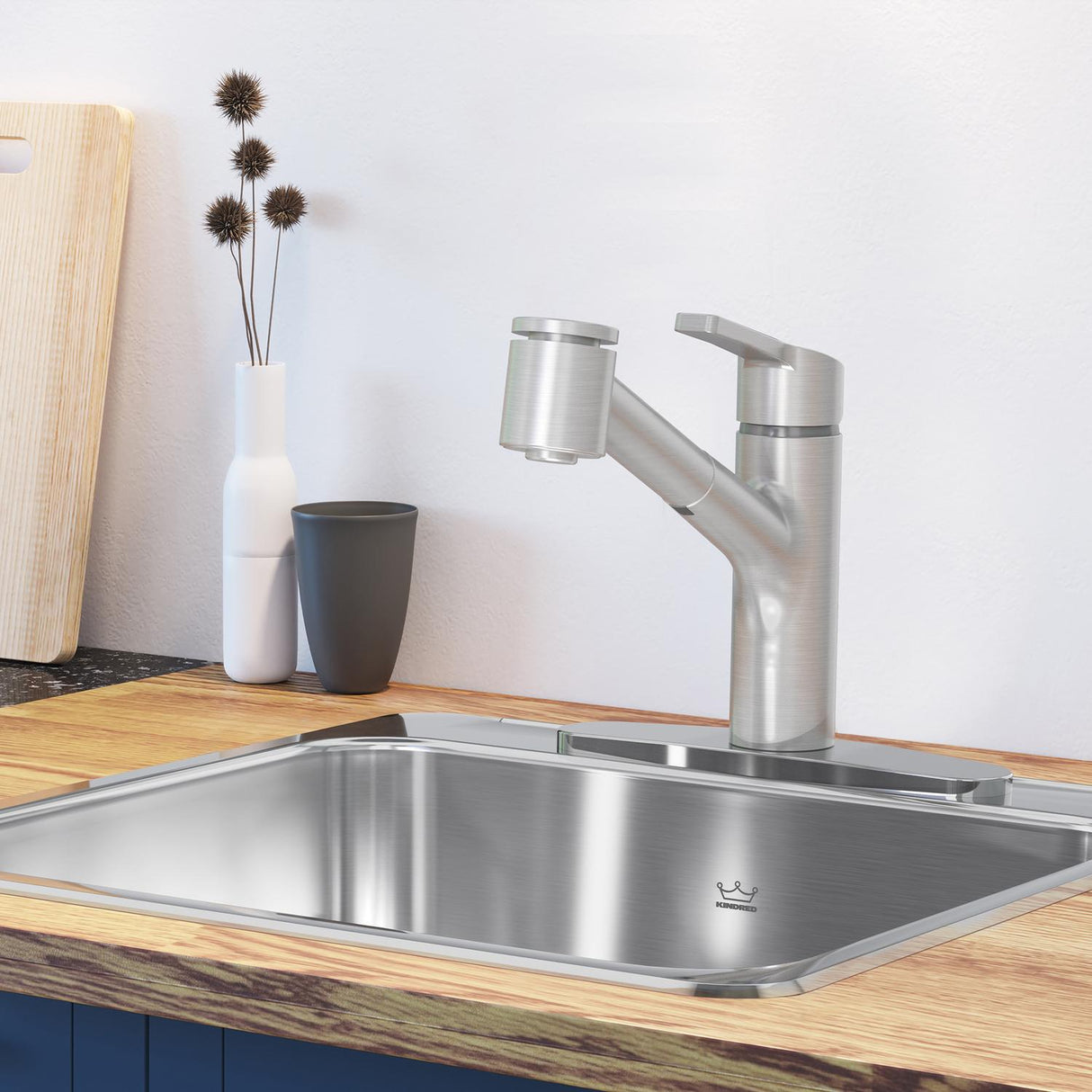 KINDRED QSL2020-8-3N Steel Queen 20-in LR x 20.5-in FB x 8-in DP Drop In Single Bowl 3-Hole Stainless Steel Kitchen Sink In Satin Finished Bowl with Mirror Finished Rim