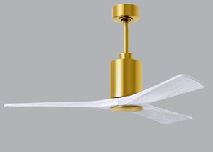 Matthews Fan PA3-BRBR-MWH-52 Patricia-3 three-blade ceiling fan in Brushed Brass finish with 52” solid matte white wood blades and dimmable LED light kit 