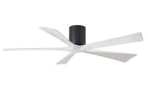 Matthews Fan IR5H-BK-MWH-60 Irene-5H five-blade flush mount paddle fan in Matte Black finish with 60” solid matte white wood blades. 