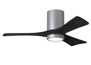 Matthews Fan IR3HLK-BN-BK-42 Irene-3HLK three-blade flush mount paddle fan in Brushed Nickel finish with 42” solid matte black wood blades and integrated LED light kit.