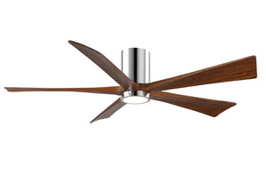 Matthews Fan IR5HLK-CR-WA-60 IR5HLK five-blade flush mount paddle fan in Polished Chrome finish with 60” solid walnut tone blades and integrated LED light kit.
