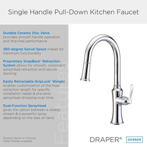 Gerber D454028SS Stainless Steel Draper Single Handle Pull-down Kitchen Faucet