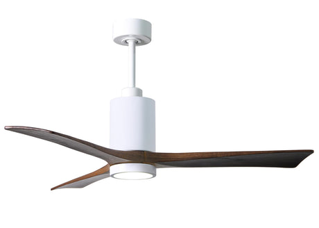 Matthews Fan PA3-WH-WA-52 Patricia-3 three-blade ceiling fan in Gloss White finish with 52” solid walnut tone blades and dimmable LED light kit 
